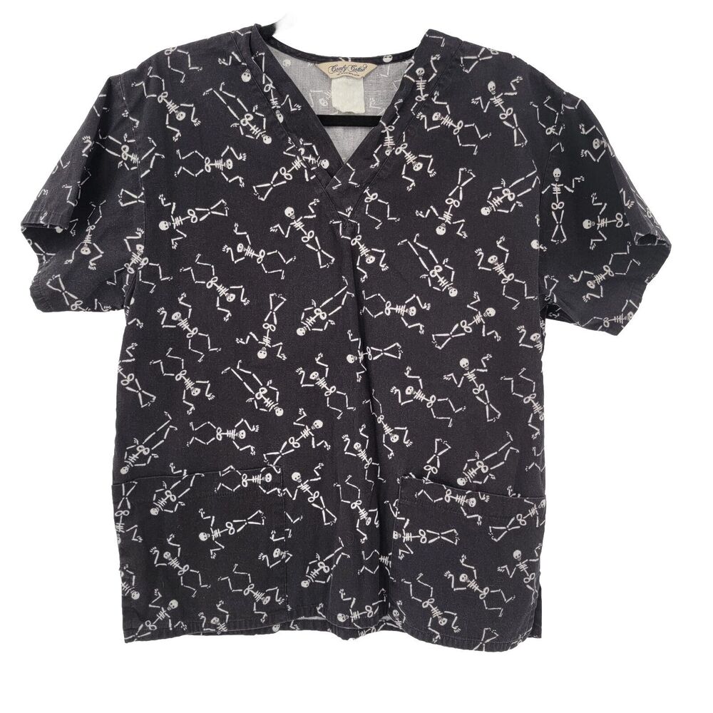 Comfy Cotton Scrubs Women's Medium Skeleton Scrub Top Short Sleeve Top Dead